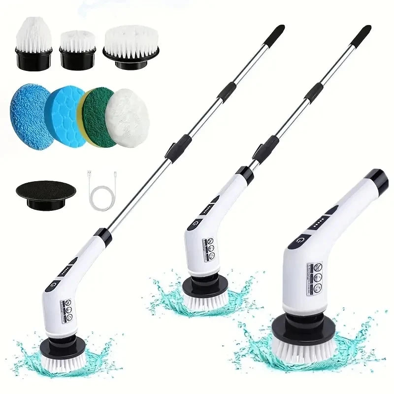 TidyCore Extendable Electric Spin Scrubber with adjustable handle and brush heads