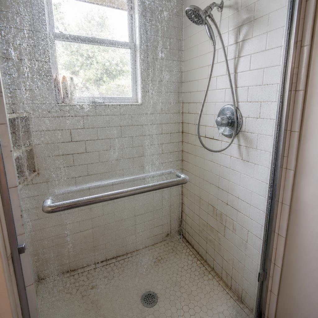 Dirty bathroom tiles before cleaning